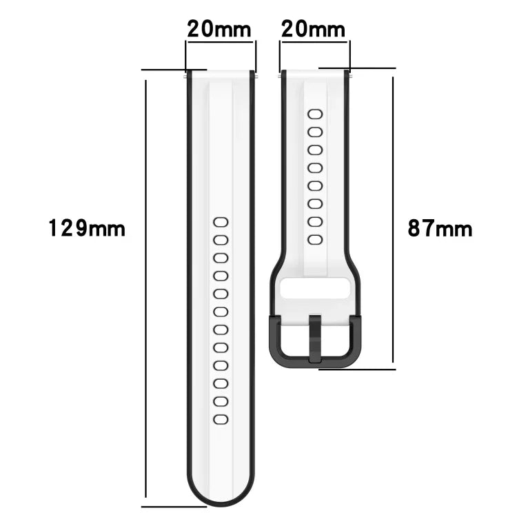 20 mm breites, konvexes Silikon-Uhrenarmband in zwei Farben, passend für Samsung Galaxy Watch 6 (40 mm) und Samsung Galaxy Watch 6 Classic (43 mm).