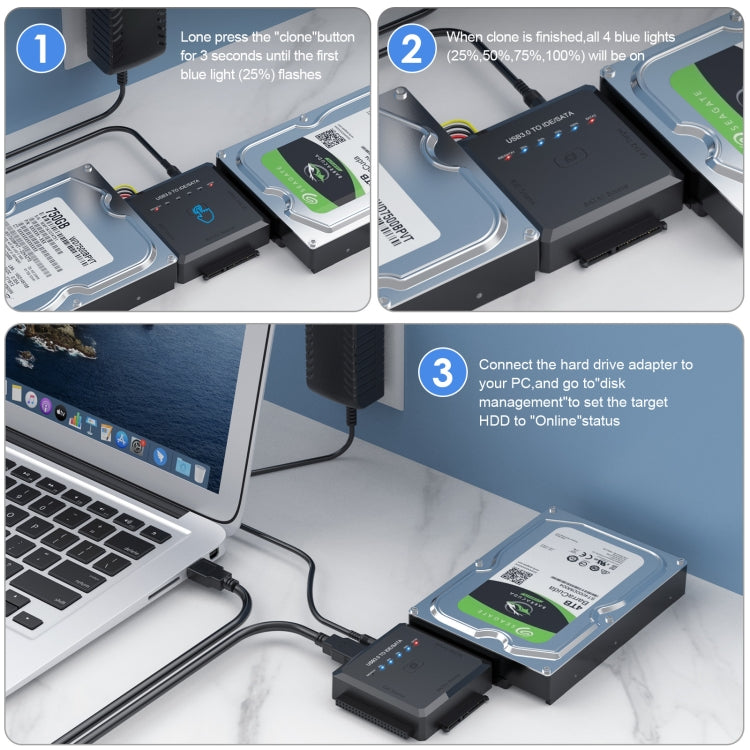 USB3.0 zu SATA oder IDE Festplatten Adapter Konverter mit Klonfunktion