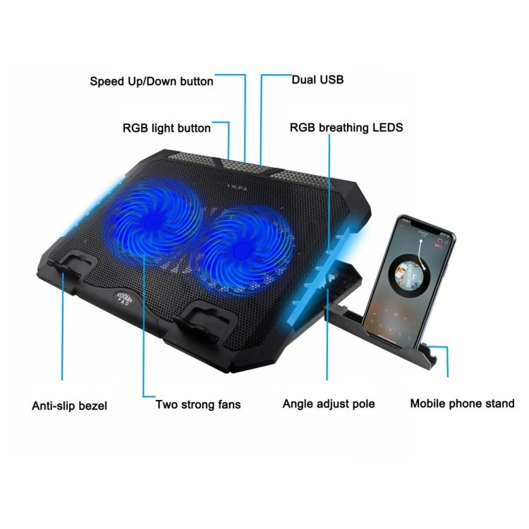 S900 Dual-USB-Anschlüsse Höhenverstellbarer RGB Laptop-Kühlpad-Ständer, S900