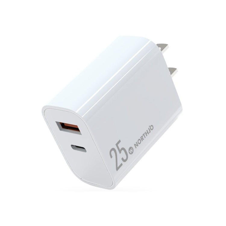NORTHJO NOPD2502 PD 25W USB-C/Type-C + QC 3.0 USB Dual Ports Schnellladegerät, US-Stecker, EU-Stecker, UK-Stecker, AU-Stecker