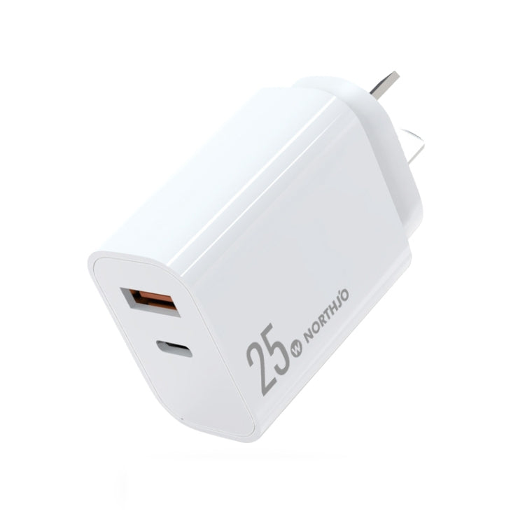NORTHJO NOPD2502 PD 25W USB-C/Type-C + QC 3.0 USB Dual Ports Schnellladegerät, US-Stecker, EU-Stecker, UK-Stecker, AU-Stecker