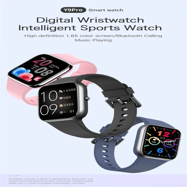 Y9 Pro Smartwatch mit 1,85 Zoll Farbbildschirm, unterstützt Herzfrequenz- und Blutdruckmessung