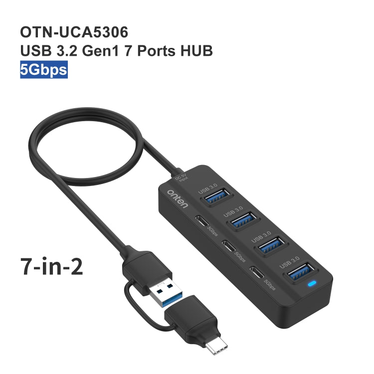 Onten UCA5306 7-in-2 USB3.0 + Typ-C 7-Port HUB Dockingstation mit OTG-Funktion, UCA5306