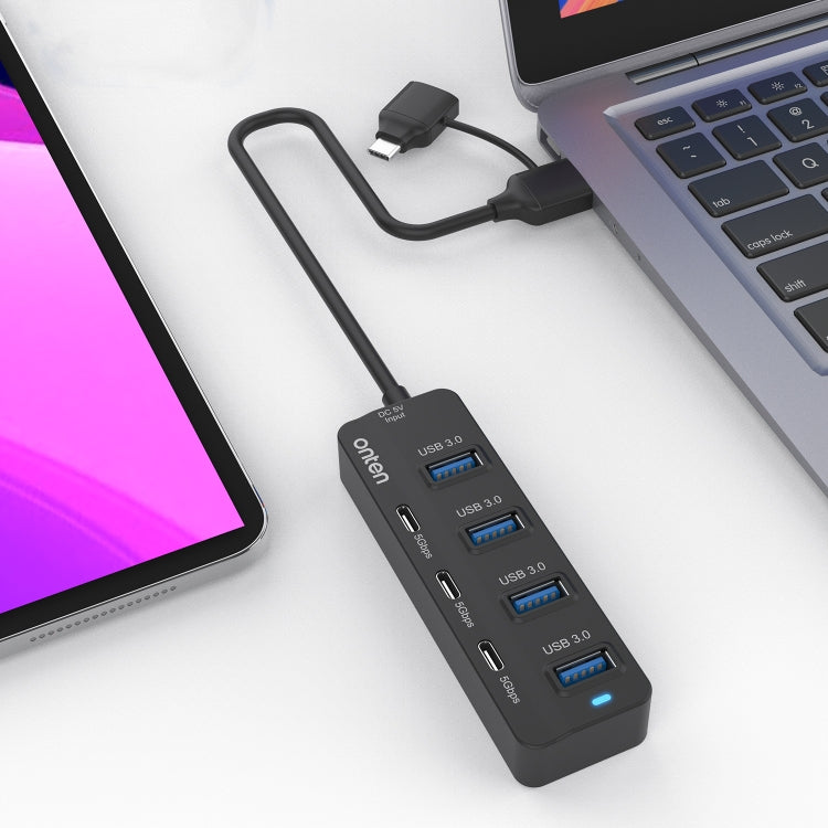 Onten UCA5306 7-in-2 USB3.0 + Typ-C 7-Port HUB Dockingstation mit OTG-Funktion, UCA5306