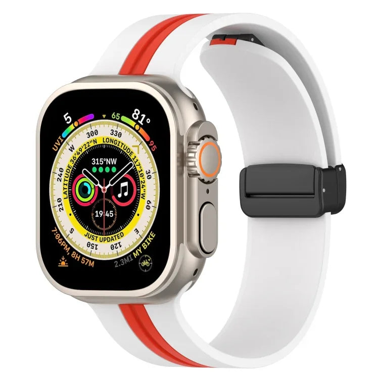 Zweifarbiges Silikonarmband mit Magnetverschluss, passend für Apple Watch Ultra (49 mm), Apple Watch Series 8 &amp; 7 (45 mm) und Apple Watch Series 8 &amp; 7 (41 mm).