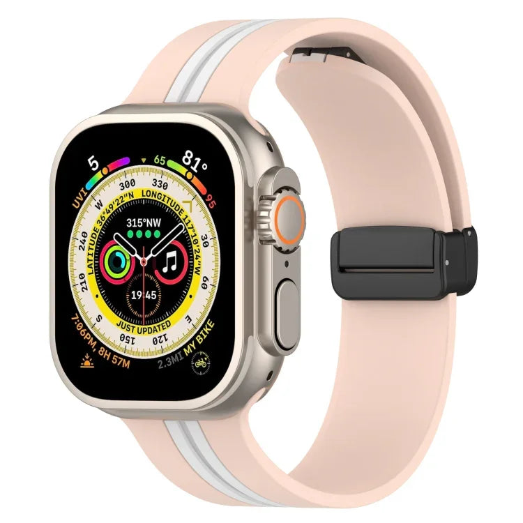 Zweifarbiges Silikonarmband mit Magnetverschluss, passend für Apple Watch Ultra (49 mm), Apple Watch Series 8 &amp; 7 (45 mm) und Apple Watch Series 8 &amp; 7 (41 mm).