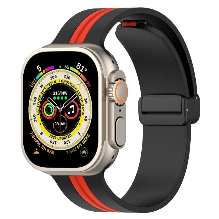 Zweifarbiges Silikonarmband mit Magnetverschluss, passend für Apple Watch Ultra (49 mm), Apple Watch Series 8 &amp; 7 (45 mm) und Apple Watch Series 8 &amp; 7 (41 mm).