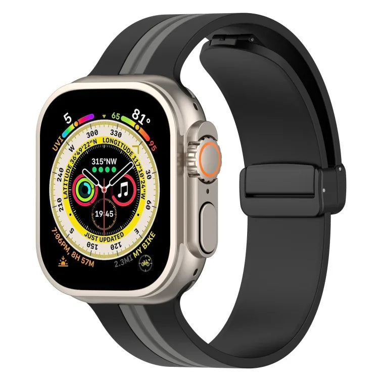 Zweifarbiges Silikonarmband mit Magnetverschluss, passend für Apple Watch Ultra (49 mm), Apple Watch Series 8 &amp; 7 (45 mm) und Apple Watch Series 8 &amp; 7 (41 mm).