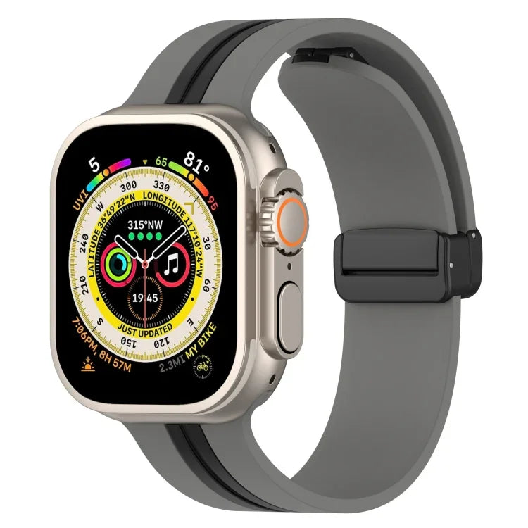 Zweifarbiges Silikonarmband mit Magnetverschluss, passend für Apple Watch Ultra (49 mm), Apple Watch Series 8 &amp; 7 (45 mm) und Apple Watch Series 8 &amp; 7 (41 mm).