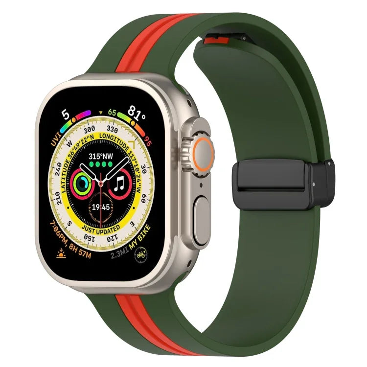 Zweifarbiges Silikonarmband mit Magnetverschluss, passend für Apple Watch Ultra (49 mm), Apple Watch Series 8 &amp; 7 (45 mm) und Apple Watch Series 8 &amp; 7 (41 mm).