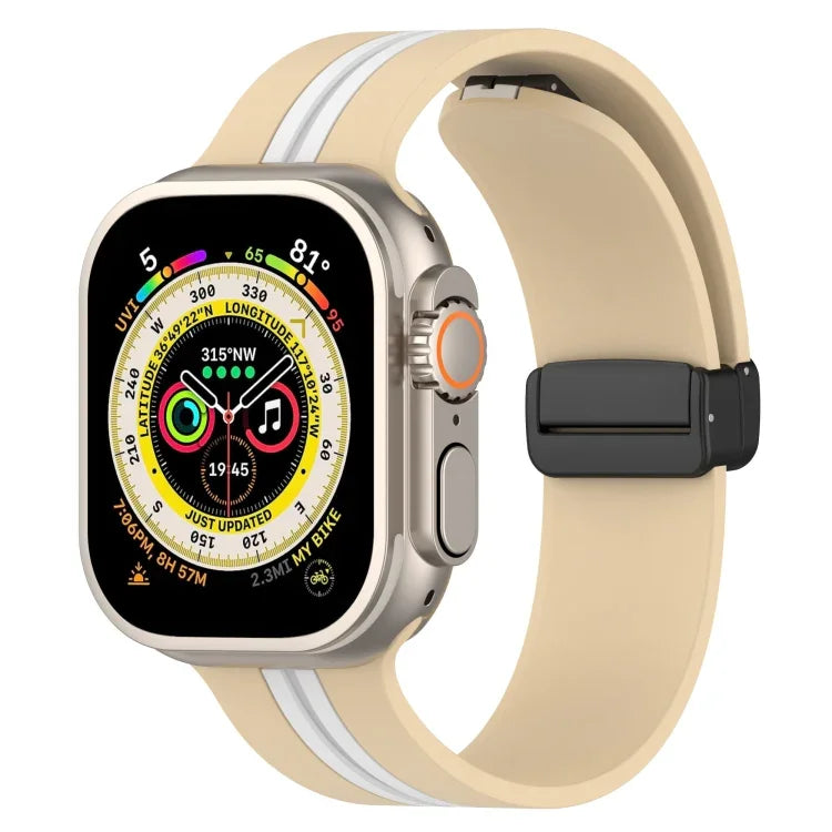 Zweifarbiges Silikonarmband mit Magnetverschluss, passend für Apple Watch Ultra (49 mm), Apple Watch Series 8 &amp; 7 (45 mm) und Apple Watch Series 8 &amp; 7 (41 mm).