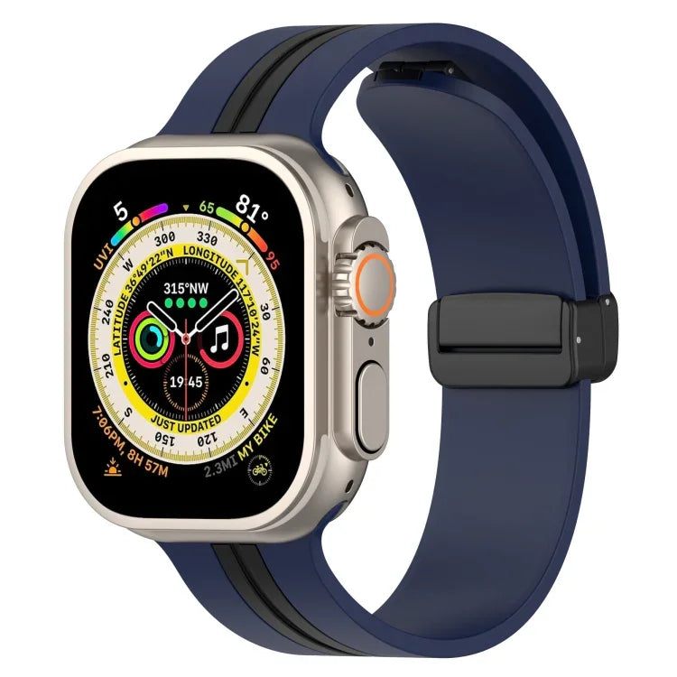 Zweifarbiges Silikonarmband mit Magnetverschluss, passend für Apple Watch Ultra (49 mm), Apple Watch Series 8 &amp; 7 (45 mm) und Apple Watch Series 8 &amp; 7 (41 mm).