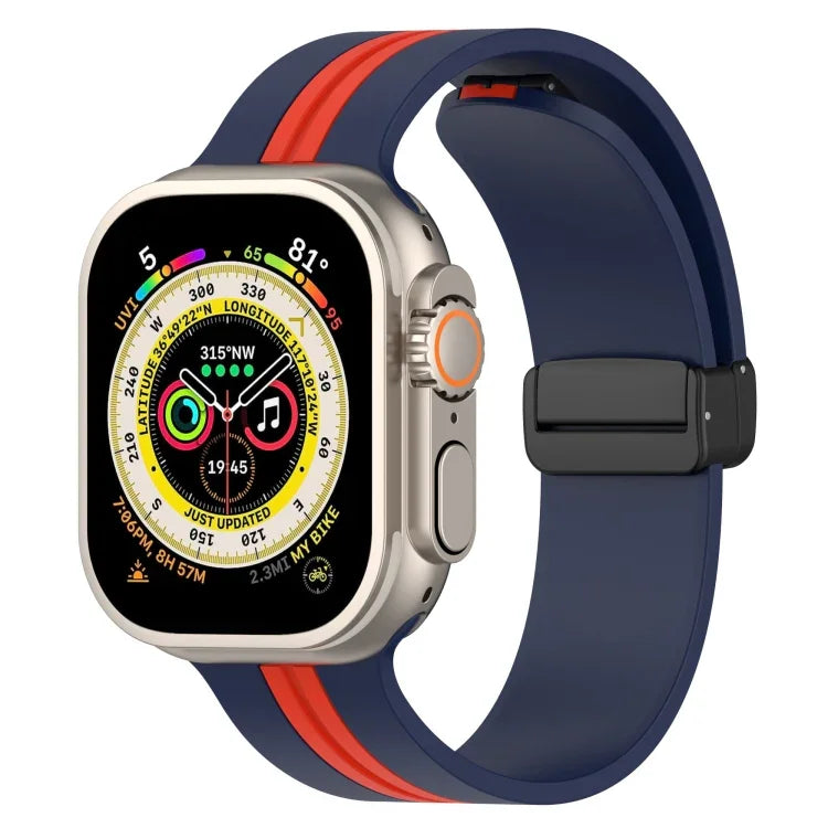 Zweifarbiges Silikonarmband mit Magnetverschluss, passend für Apple Watch Ultra (49 mm), Apple Watch Series 8 &amp; 7 (45 mm) und Apple Watch Series 8 &amp; 7 (41 mm).
