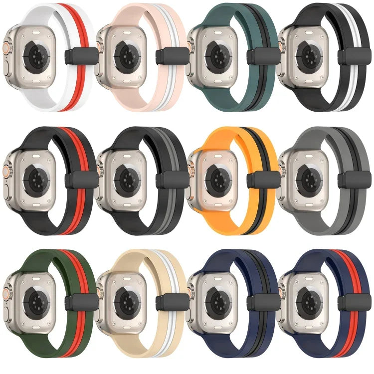 Zweifarbiges Silikonarmband mit Magnetverschluss, passend für Apple Watch Ultra (49 mm), Apple Watch Series 8 &amp; 7 (45 mm) und Apple Watch Series 8 &amp; 7 (41 mm).