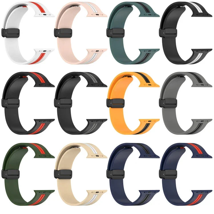 Zweifarbiges Silikonarmband mit Magnetverschluss, passend für Apple Watch Ultra (49 mm), Apple Watch Series 8 &amp; 7 (45 mm) und Apple Watch Series 8 &amp; 7 (41 mm).