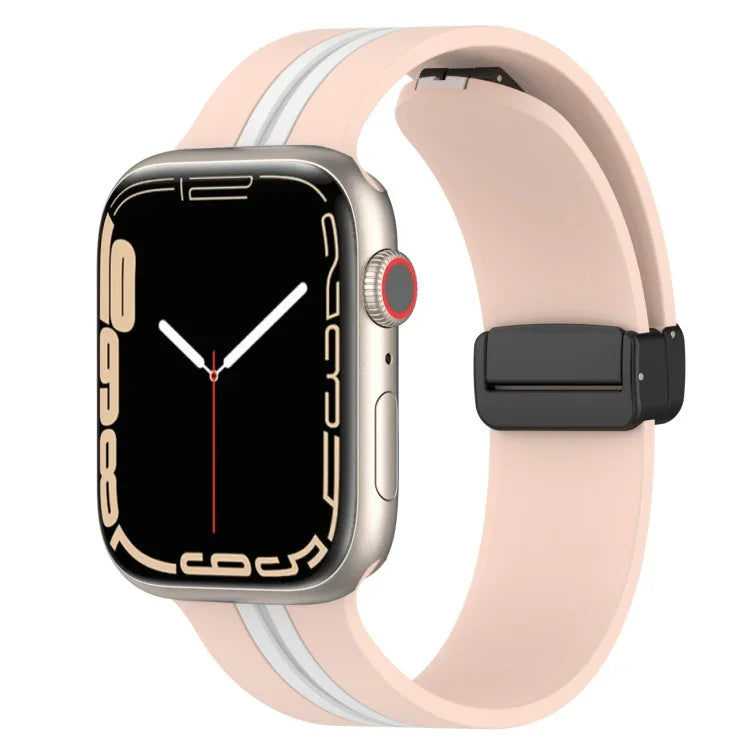 Zweifarbiges Silikonarmband mit Magnetverschluss, passend für Apple Watch Ultra (49 mm), Apple Watch Series 8 &amp; 7 (45 mm) und Apple Watch Series 8 &amp; 7 (41 mm).