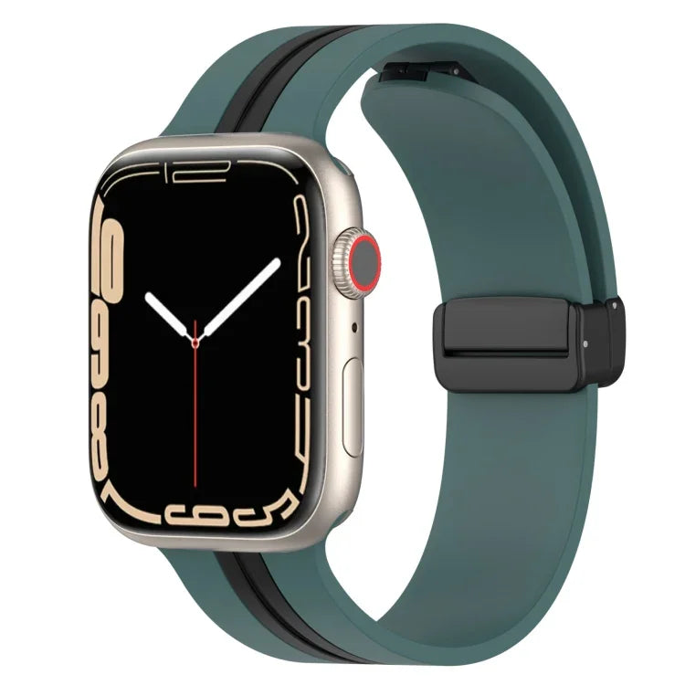 Zweifarbiges Silikonarmband mit Magnetverschluss, passend für Apple Watch Ultra (49 mm), Apple Watch Series 8 &amp; 7 (45 mm) und Apple Watch Series 8 &amp; 7 (41 mm).