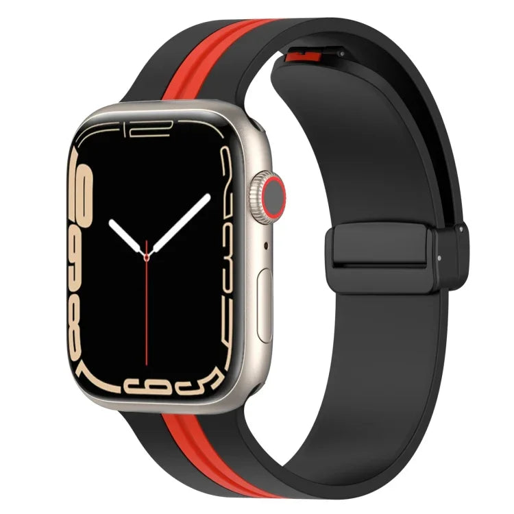 Zweifarbiges Silikonarmband mit Magnetverschluss, passend für Apple Watch Ultra (49 mm), Apple Watch Series 8 &amp; 7 (45 mm) und Apple Watch Series 8 &amp; 7 (41 mm).