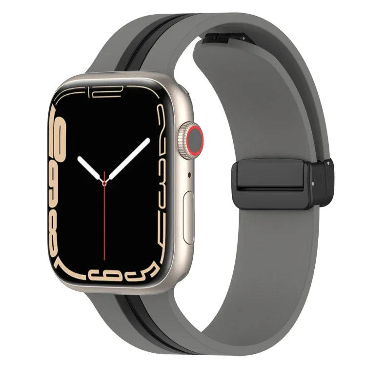 Zweifarbiges Silikonarmband mit Magnetverschluss, passend für Apple Watch Ultra (49 mm), Apple Watch Series 8 &amp; 7 (45 mm) und Apple Watch Series 8 &amp; 7 (41 mm).