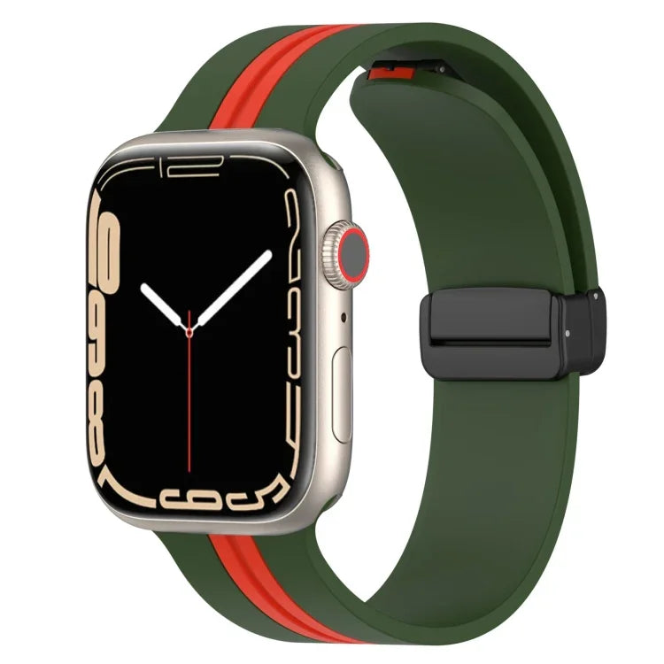 Zweifarbiges Silikonarmband mit Magnetverschluss, passend für Apple Watch Ultra (49 mm), Apple Watch Series 8 &amp; 7 (45 mm) und Apple Watch Series 8 &amp; 7 (41 mm).