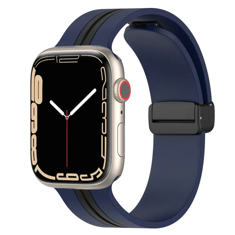 Zweifarbiges Silikonarmband mit Magnetverschluss, passend für Apple Watch Ultra (49 mm), Apple Watch Series 8 &amp; 7 (45 mm) und Apple Watch Series 8 &amp; 7 (41 mm).