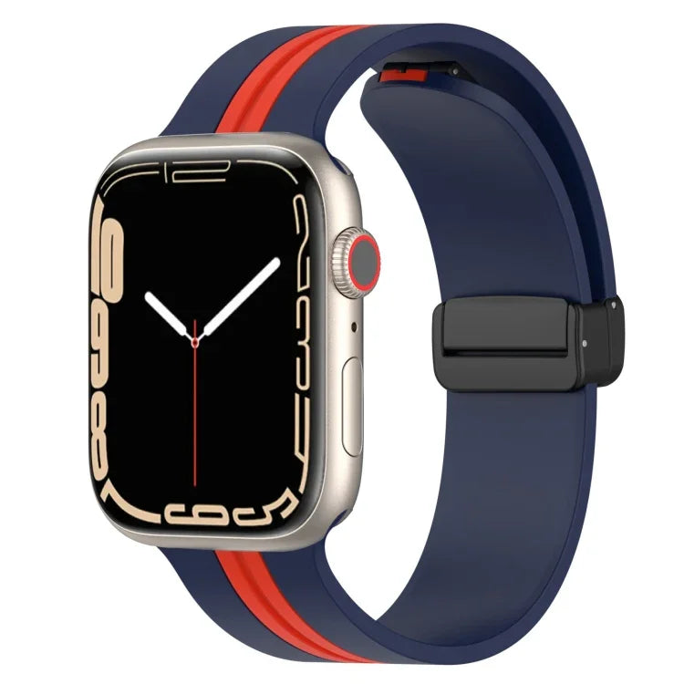 Zweifarbiges Silikonarmband mit Magnetverschluss, passend für Apple Watch Ultra (49 mm), Apple Watch Series 8 &amp; 7 (45 mm) und Apple Watch Series 8 &amp; 7 (41 mm).
