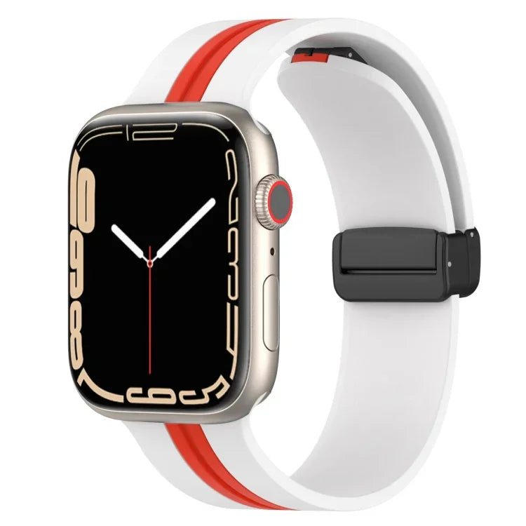 Zweifarbiges Silikonarmband mit Magnetverschluss, passend für Apple Watch Ultra (49 mm), Apple Watch Series 8 &amp; 7 (45 mm) und Apple Watch Series 8 &amp; 7 (41 mm).