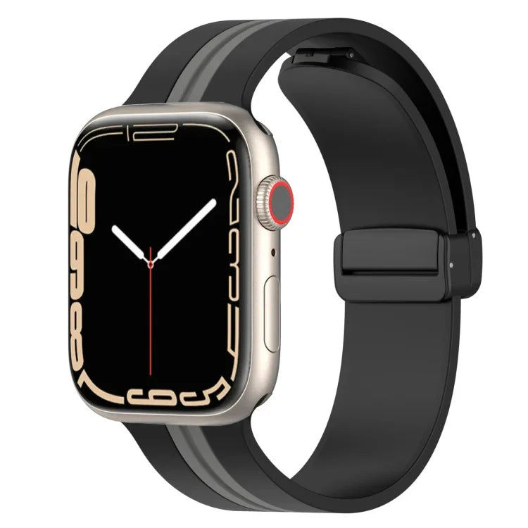 Zweifarbiges Silikonarmband mit Magnetverschluss, passend für Apple Watch Ultra (49 mm), Apple Watch Series 8 &amp; 7 (45 mm) und Apple Watch Series 8 &amp; 7 (41 mm).