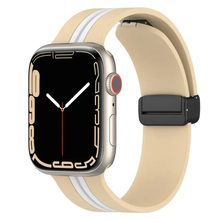 Zweifarbiges Silikonarmband mit Magnetverschluss, passend für Apple Watch Ultra (49 mm), Apple Watch Series 8 &amp; 7 (45 mm) und Apple Watch Series 8 &amp; 7 (41 mm).