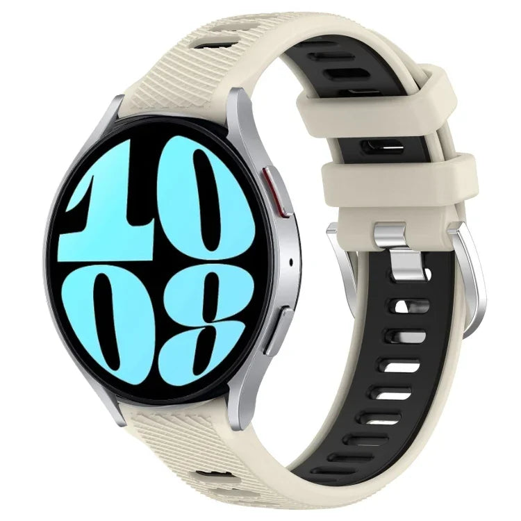 20 mm Sportliches zweifarbiges Silikonarmband mit Stahlschließe, passend für Samsung Galaxy Watch 6 (40 mm) und Samsung Galaxy Watch 6 Classic (43 mm).
