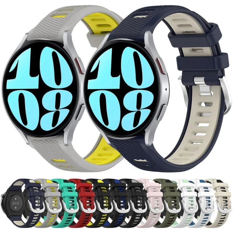 20 mm Sportliches zweifarbiges Silikonarmband mit Stahlschließe, passend für Samsung Galaxy Watch 6 (40 mm) und Samsung Galaxy Watch 6 Classic (43 mm).