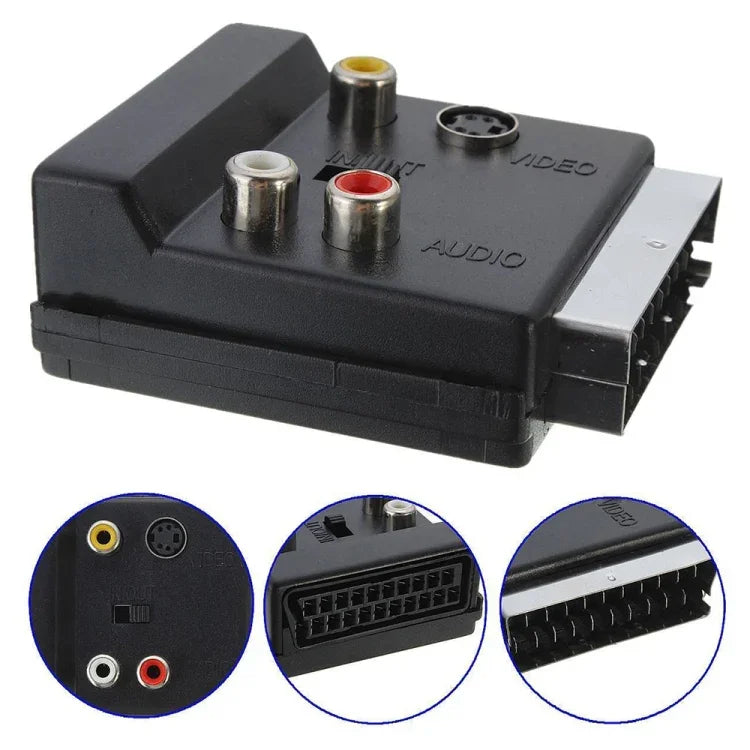 JUNSUNMAY 21 Pin Scart Stecker auf Buchse S-Video 3 Cinch-Adapter Umschaltbar Ein/Aus Audio Konverter