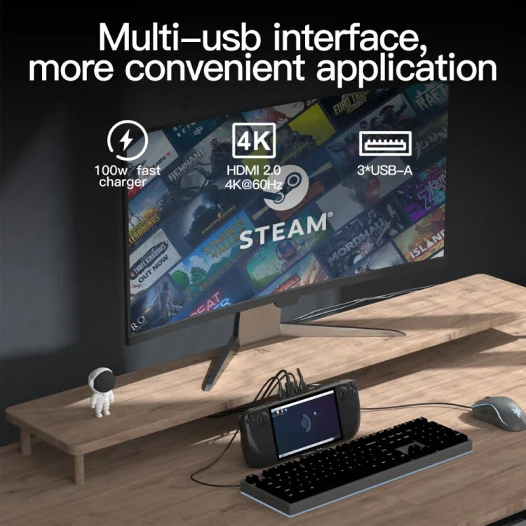 V266 For Steam Deck 5 in 1 Bracket Docking Station Charging Base Support 4K/60Hz USB3.0, V266 5 in 1