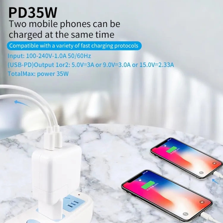 35W PD3.0 USB-C / Typ-C Dual-Port-Ladegerät für iPhone / iPad Serie, US-Stecker, EU-Stecker