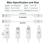 Kabelloses HDMI Sender- und Empfänger-Kit, HDMI Wireless Extender Adapter, 1080P 60fps Video-Audio-Projektion für PC, Laptop, Kamera zu HDTV/Projektor