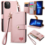 Liebes-Reißverschluss-Lanyard-Leder-Handyhülle, für iPhone 14 Pro Max, für iPhone 7 / 8 / SE 2022, für iPhone 13 Pro Max, für iPhone 13 Pro, für iPhone 13, für iPhone 13 mini, für iPhone 12 mini, für iPhone 12 / 12 Pro
