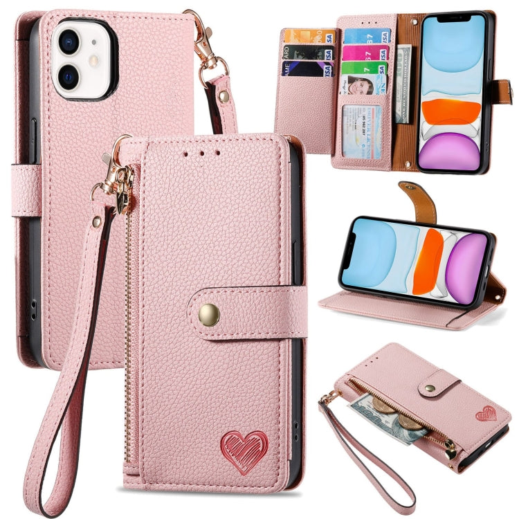 Liebe Reißverschluss Lanyard Leder Handyhülle, Für iPhone 12 Pro Max, Für iPhone 11 Pro Max, Für iPhone 11, Für iPhone 11 Pro, Für iPhone X / XS, Für iPhone XR, Für iPhone XS Max, Für iPhone 7 Plus / 8 Plus