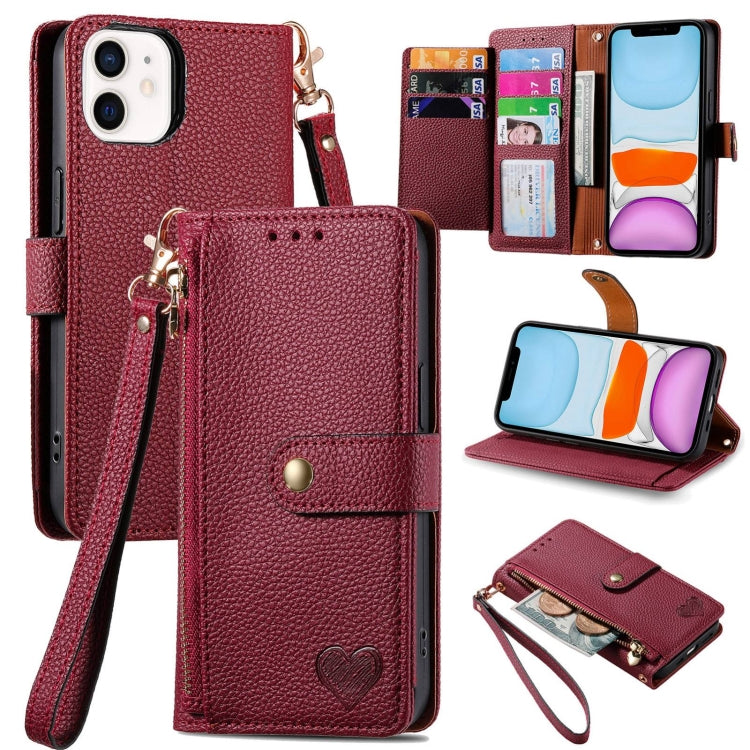 Liebe Reißverschluss Lanyard Leder Handyhülle, Für iPhone 12 Pro Max, Für iPhone 11 Pro Max, Für iPhone 11, Für iPhone 11 Pro, Für iPhone X / XS, Für iPhone XR, Für iPhone XS Max, Für iPhone 7 Plus / 8 Plus