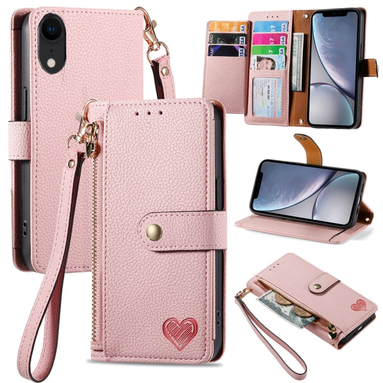 Liebe Reißverschluss Lanyard Leder Handyhülle, Für iPhone 12 Pro Max, Für iPhone 11 Pro Max, Für iPhone 11, Für iPhone 11 Pro, Für iPhone X / XS, Für iPhone XR, Für iPhone XS Max, Für iPhone 7 Plus / 8 Plus