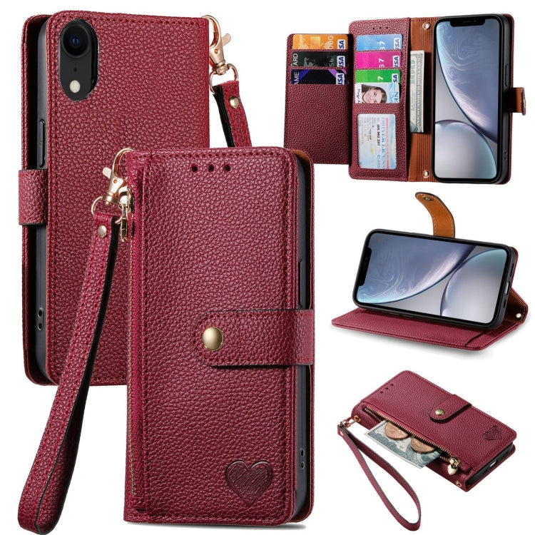 Liebe Reißverschluss Lanyard Leder Handyhülle, Für iPhone 12 Pro Max, Für iPhone 11 Pro Max, Für iPhone 11, Für iPhone 11 Pro, Für iPhone X / XS, Für iPhone XR, Für iPhone XS Max, Für iPhone 7 Plus / 8 Plus