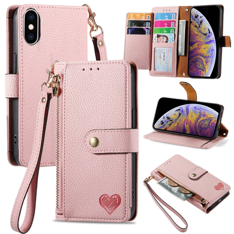 Liebe Reißverschluss Lanyard Leder Handyhülle, Für iPhone 12 Pro Max, Für iPhone 11 Pro Max, Für iPhone 11, Für iPhone 11 Pro, Für iPhone X / XS, Für iPhone XR, Für iPhone XS Max, Für iPhone 7 Plus / 8 Plus