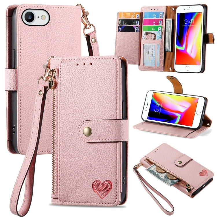 Liebes-Reißverschluss-Lanyard-Leder-Handyhülle, für iPhone 14 Pro Max, für iPhone 7 / 8 / SE 2022, für iPhone 13 Pro Max, für iPhone 13 Pro, für iPhone 13, für iPhone 13 mini, für iPhone 12 mini, für iPhone 12 / 12 Pro