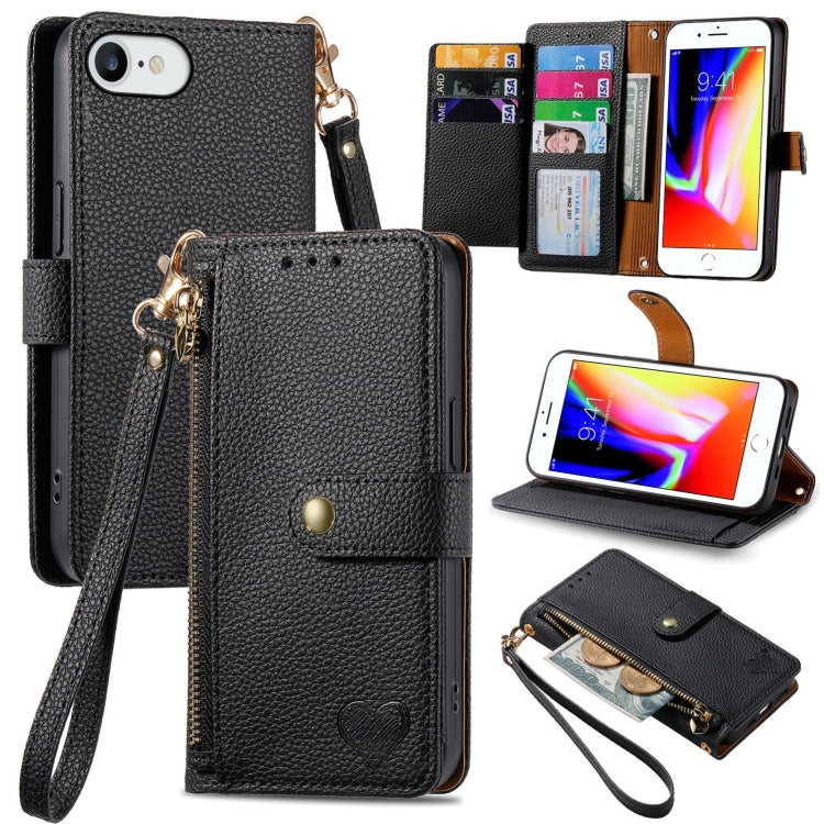 Liebes-Reißverschluss-Lanyard-Leder-Handyhülle, für iPhone 14 Pro Max, für iPhone 7 / 8 / SE 2022, für iPhone 13 Pro Max, für iPhone 13 Pro, für iPhone 13, für iPhone 13 mini, für iPhone 12 mini, für iPhone 12 / 12 Pro