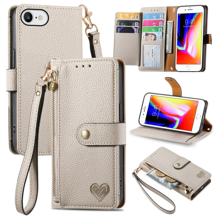Liebes-Reißverschluss-Lanyard-Leder-Handyhülle, für iPhone 14 Pro Max, für iPhone 7 / 8 / SE 2022, für iPhone 13 Pro Max, für iPhone 13 Pro, für iPhone 13, für iPhone 13 mini, für iPhone 12 mini, für iPhone 12 / 12 Pro