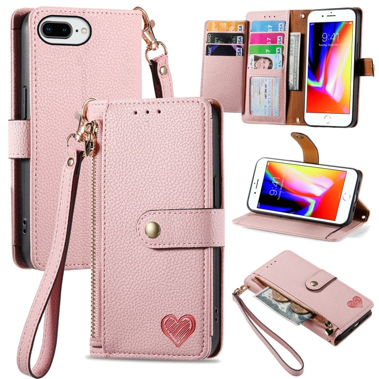 Liebe Reißverschluss Lanyard Leder Handyhülle, Für iPhone 12 Pro Max, Für iPhone 11 Pro Max, Für iPhone 11, Für iPhone 11 Pro, Für iPhone X / XS, Für iPhone XR, Für iPhone XS Max, Für iPhone 7 Plus / 8 Plus