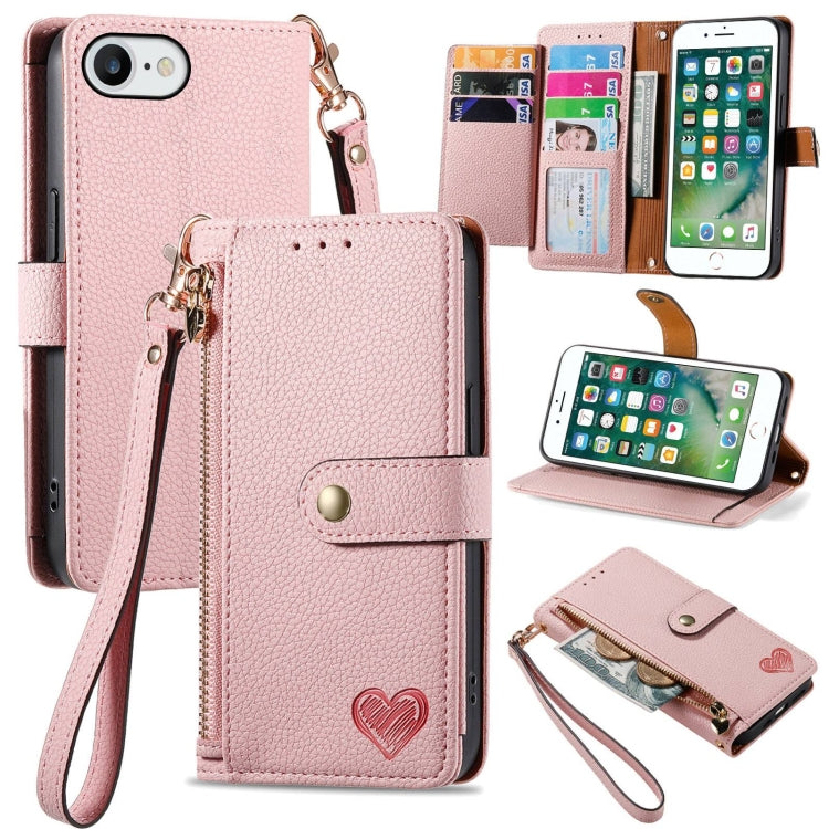 Liebe Reißverschluss Lanyard Leder Handyhülle, Für iPhone 12 Pro Max, Für iPhone 11 Pro Max, Für iPhone 11, Für iPhone 11 Pro, Für iPhone X / XS, Für iPhone XR, Für iPhone XS Max, Für iPhone 7 Plus / 8 Plus