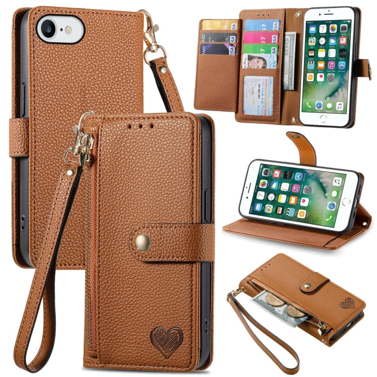 Liebe Reißverschluss Lanyard Leder Handyhülle, Für iPhone 12 Pro Max, Für iPhone 11 Pro Max, Für iPhone 11, Für iPhone 11 Pro, Für iPhone X / XS, Für iPhone XR, Für iPhone XS Max, Für iPhone 7 Plus / 8 Plus
