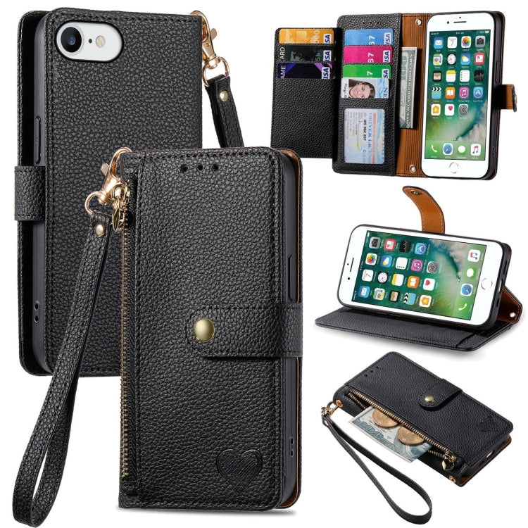 Liebe Reißverschluss Lanyard Leder Handyhülle, Für iPhone 12 Pro Max, Für iPhone 11 Pro Max, Für iPhone 11, Für iPhone 11 Pro, Für iPhone X / XS, Für iPhone XR, Für iPhone XS Max, Für iPhone 7 Plus / 8 Plus