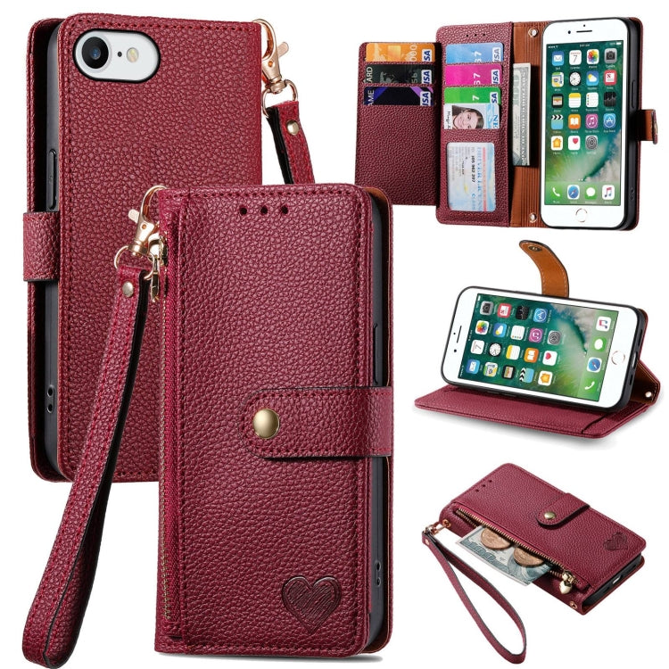 Liebe Reißverschluss Lanyard Leder Handyhülle, Für iPhone 12 Pro Max, Für iPhone 11 Pro Max, Für iPhone 11, Für iPhone 11 Pro, Für iPhone X / XS, Für iPhone XR, Für iPhone XS Max, Für iPhone 7 Plus / 8 Plus
