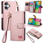 Liebes-Reißverschluss-Lanyard-Leder-Handyhülle, für iPhone 17e / 16e, für iPhone 17 Pro Max, für iPhone 17 Pro, für iPhone 17, für iPhone Air, für iPhone 16 Pro Max, für iPhone 16 Pro, für iPhone 16 Plus